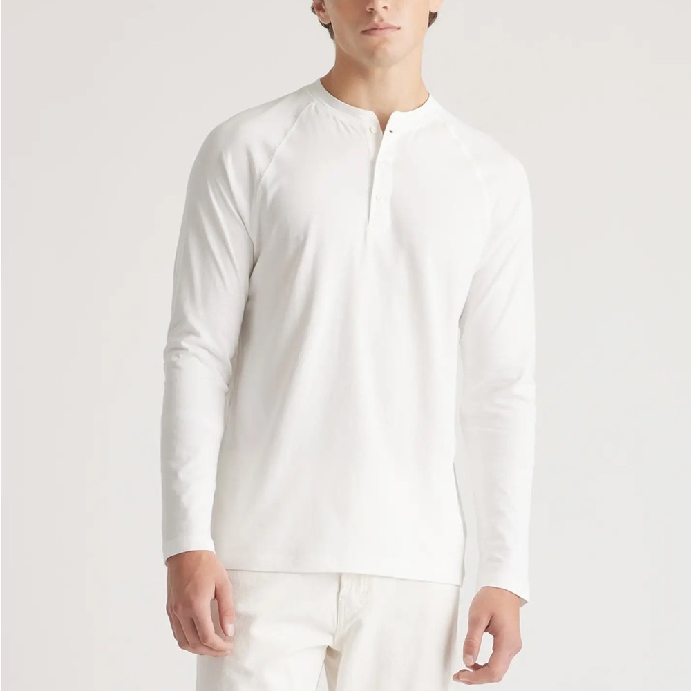 Men’s Quince White Long Sleeve Henley T Shirt Size Medium Cotton Modal